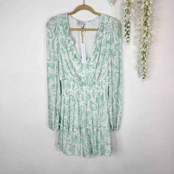 NWT HOUSE OF HARLOW 1960 Mini Dress Ruffle Smocked Waistband long sleeve 3061 - Picture 5 of 11